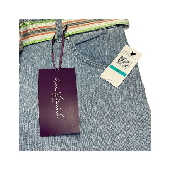 Gloria Vanderbilt Amanda Capri Pants Womens 18 Blue Belted Waist Cuffed Straight - Picture 7 of 8